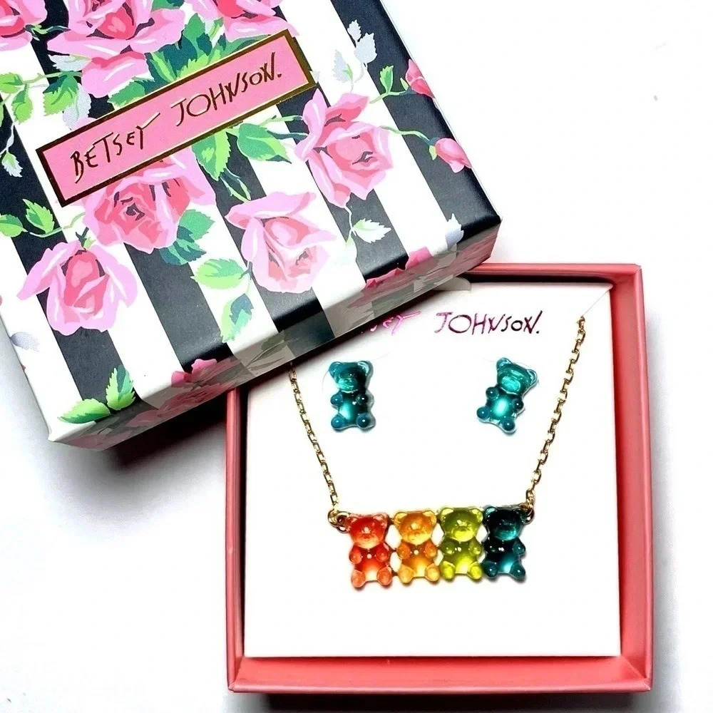 Betsey Johnson Gummy Bear Necklace & Earrings Gift Set - Picture 1 of 6